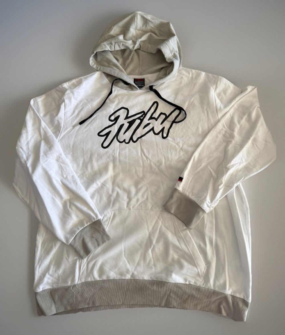 NEW FUBU Hoodie White Gray Graphic Print Hooded Sweatshirt Men's Size 2XL